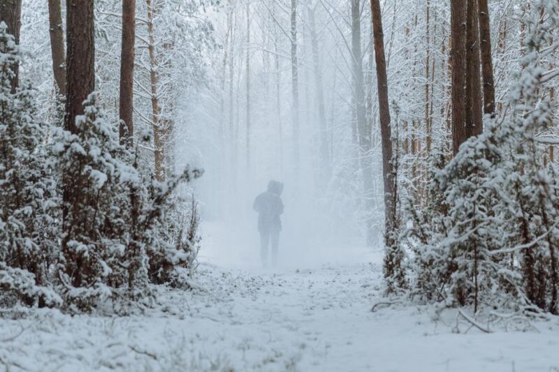person i snöstorm